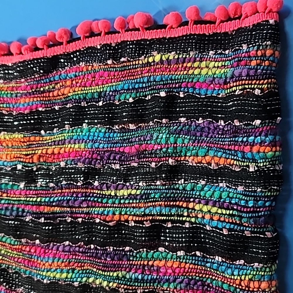 Justice infinity scarf woven multicolor w fuzzy ball hot pink fringe bohemian